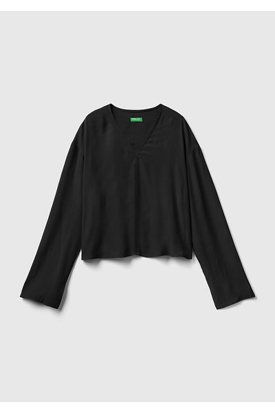 United Colors of Benetton Bluză vâscoasă neagră de damă cu decolteu în V