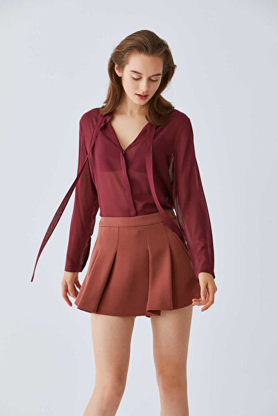 Roman Transparan İpek Bluz Bordo K2013122_008