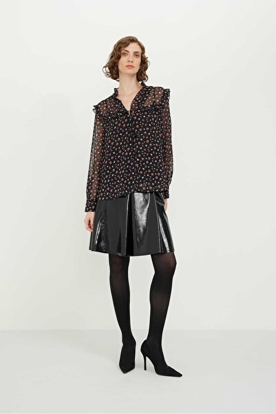 Roman Yıldız Desenli Fırfır Yaka Şifon Gömlek Standart Renk K2413556_089