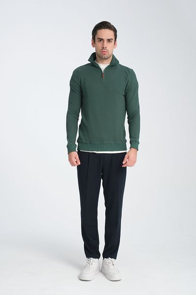 Frappoli Φούτερ Unisex Regular Fit Βαμβακερό κυψελωτό πλεκτό με μισό φερμουάρ με γιακά