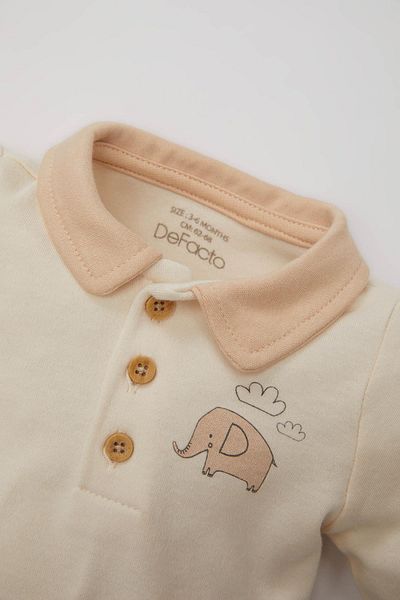 DeFacto Baby Boy Newborn Polo Collar Printed Long Sleeve Snap Body B7683a524sp