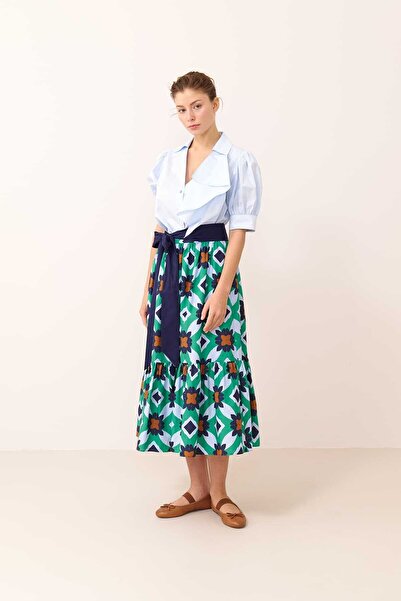 Roman Beli Kuşaklı Midi Boy Etek Standart Renk Y2415021_089