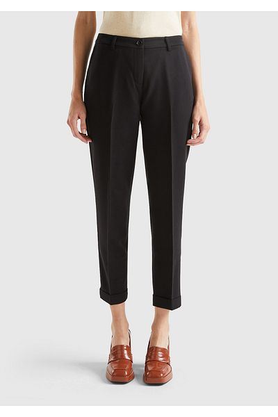 United Colors of Benetton Women's Black Polyviscose Regular Fit Double Leg Trousers