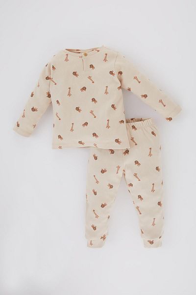 DeFacto Safari Printed Baby Boy Pajama Set - Long Sleeve, Ribbed Camisole B7733a524sp