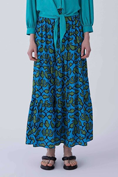 Roman Floral Desen Uzun Etek Standart Renk Y2169178_089