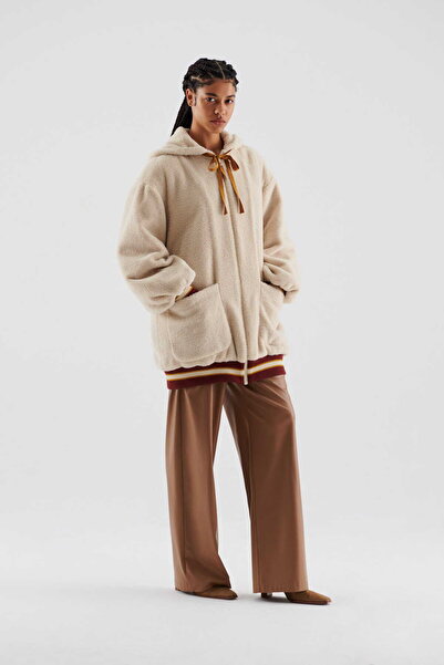 Roman Fermuarlı Peluş Mont Bej K2317514_024