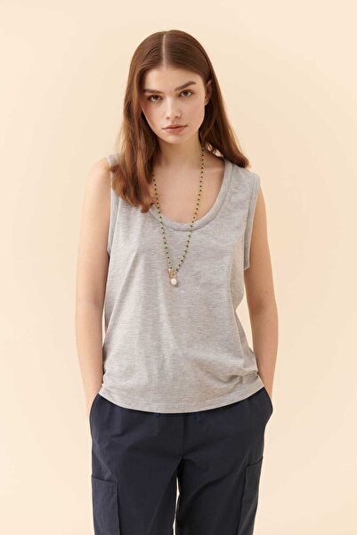 Roman Bisiklet yakalı Kadın Atlet Gri - Melanj Y2254207_434