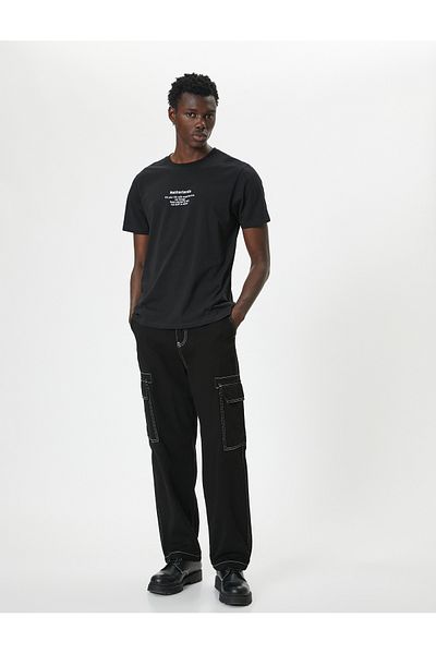 Koton T-Shirt Crew Neck Slim Fit - Λεπτομέρεια εκτύπωσης, κοντό μανίκι
