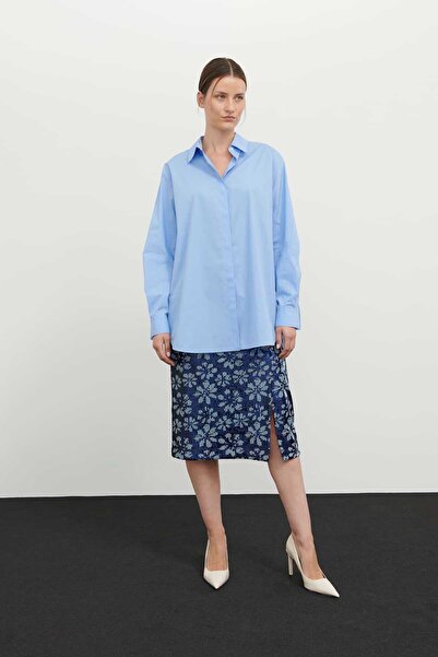 Roman Boyfriend Poplin Gömlek Mavi K2413540_036
