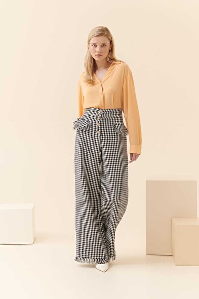 Roman Geniş Paça Pantolon Lacivert - Beyaz Y2312027_395