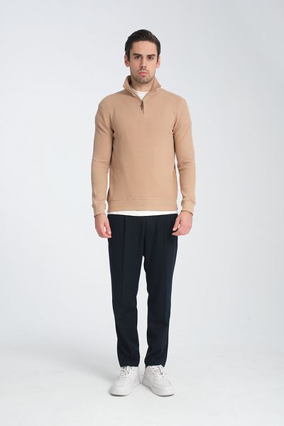 Frappoli Φούτερ Unisex Regular Fit Βαμβακερό κυψελωτό πλεκτό με μισό φερμουάρ με γιακά