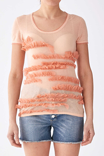 Roman Kısa Kollu Triko Şeftali Y1173107_124