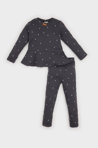 DeFacto Baby-Mädchen-Pyjama-Set mit Polka Dot-Muster – langärmeliges, geripptes Leibchen, D5377A524WN