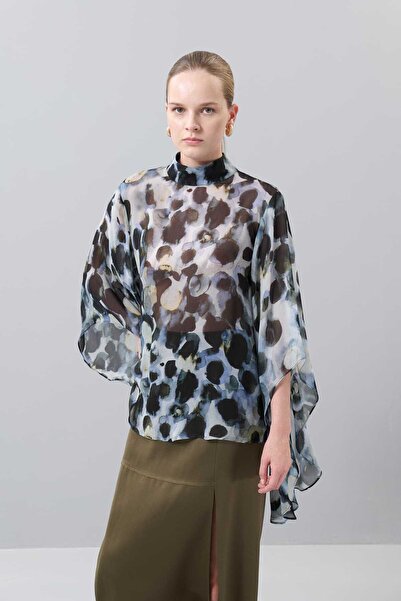 Roman Kolları Volanlı Şifon Emprime Bluz Standart Renk K2513028_089