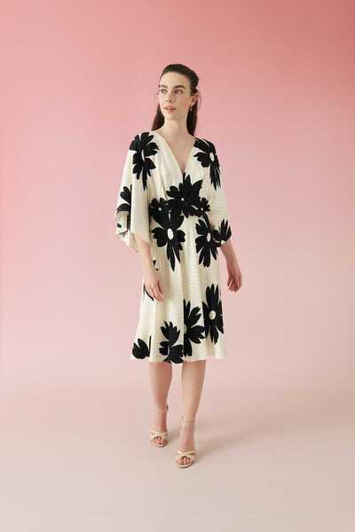 Roman İspanyol Kollu Saten Elbise Standart Renk Y2411045_089