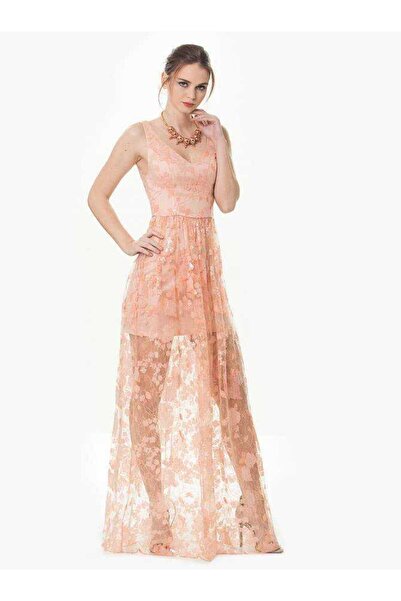 Roman Tül Detaylı Piliseli Abiye Elbise Pudra Y1611147_055