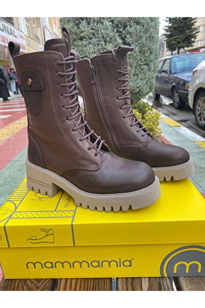 Mammamia D24Kb-4265 Hakiki Deri Termal Astar Fermuarlı Kadın Bot