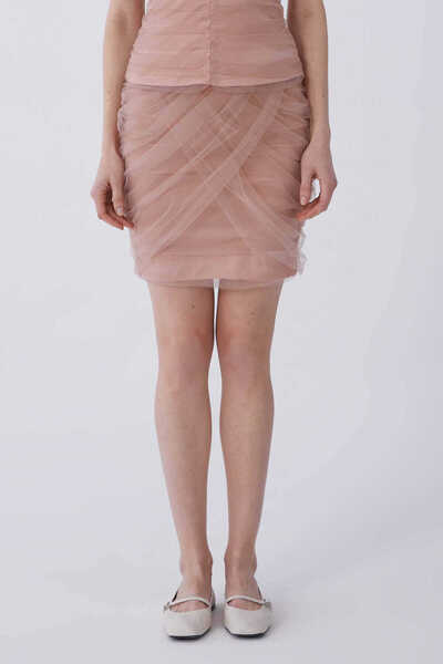Roman Drape Tüllü Mini Etek Pudra Y2115049_055