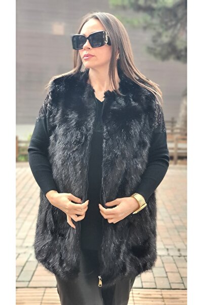 Park Moda Fur Vest with Glitter Detail