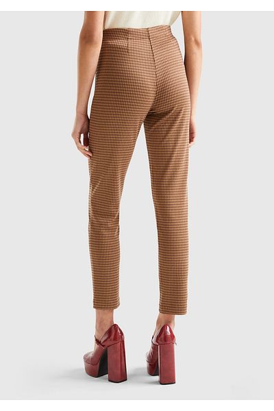 United Colors of Benetton Women's Tan Polyviscose Skinny Fit Trousers with Houndstooth Pattern