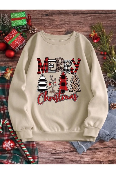 OVER HEAD Srećan Božić, bež majica sa okruglim izrezom i printom