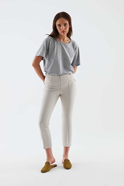 Roman Fermuarlı Kadın Pantolon Taş Y2212073_044