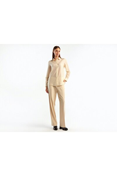 United Colors of Benetton Cămașă de bumbac pentru femei cu model bej