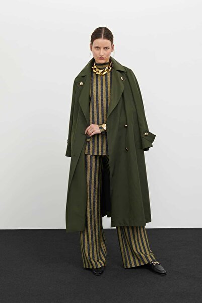 Roman Kruvaze Gold Düğmeli Trençkot Haki K2418302_023