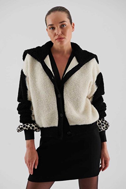 Roman Yün Uzun Kollu Hırka Siyah-Beyaz K2271017_101