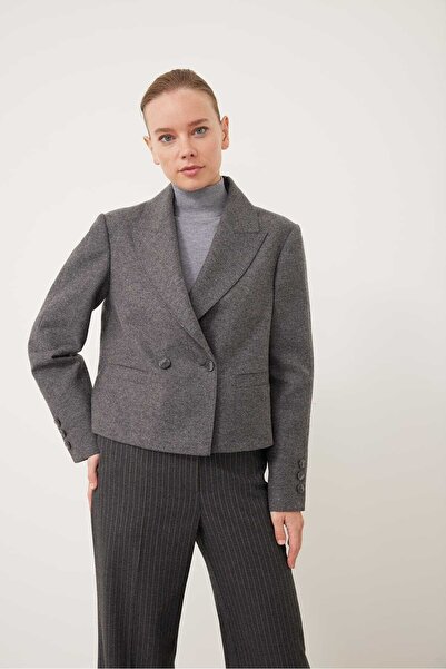 Roman Yün Karışımlı Kruvaze Kısa Ceket Gri K2416028_004