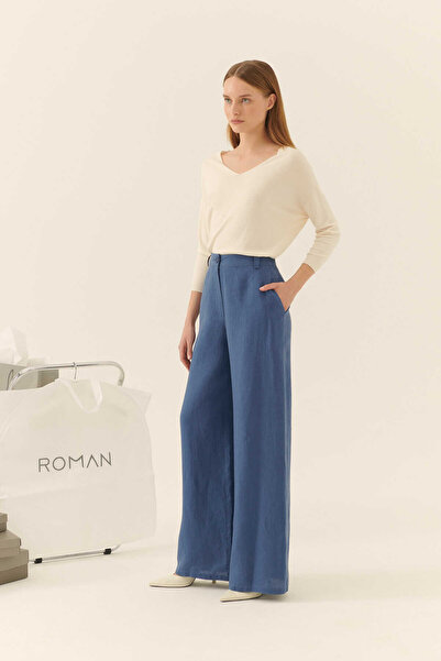 Roman Geniş Paça Pantolon İndigo Y2312045_043