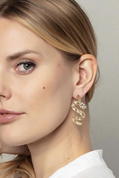 Modex Gold Yellow Snake Figure Earrings (4cm)