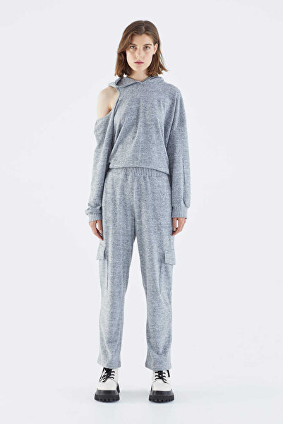 Roman Cep Detaylı Triko Kadın Eşofman Altı Gri - Melanj K2154120_434