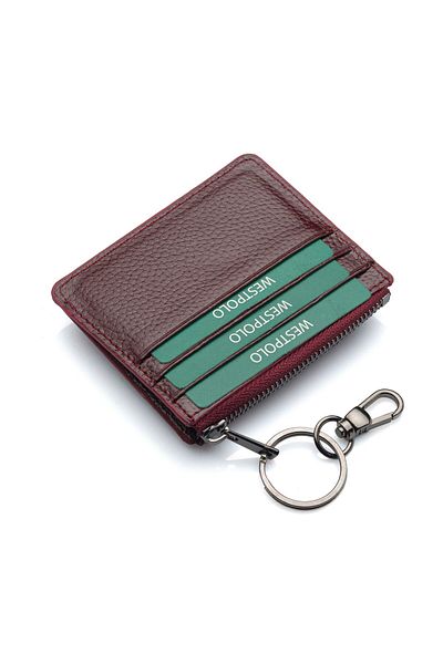 Westpolo Suport pentru carduri unisex roșu Claret - piele naturală, cu breloc, suport pentru carduri TRY114