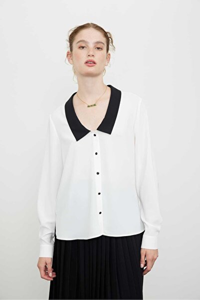 Roman Yaka Detaylı Uzun Kol Crep Gömlek Standart Renk K2413521_089