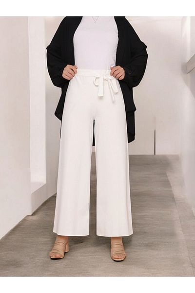 Modamorfo Hose mit weitem Bein und elastischem Bund – weiß