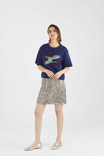 Roman Payetli Abiye Etek Gümüş Y9963103_078