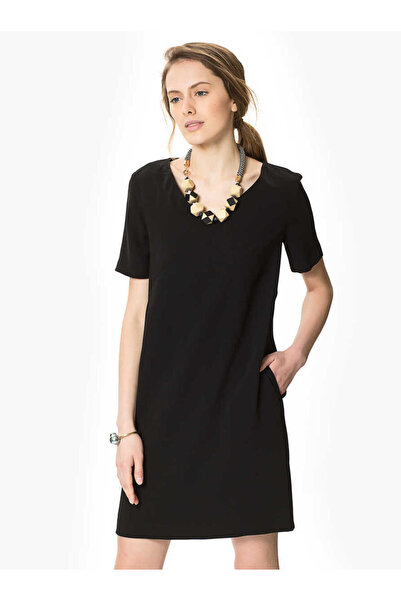 Roman V Yaka Midi Elbise Siyah Y1711123_001
