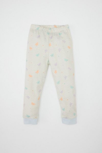 DeFacto Baby-Mädchen-Pyjama-Set mit Schmetterlingsmuster, Rundhalsausschnitt, langärmliges Oberteil, elastische Taille, langer Boden
