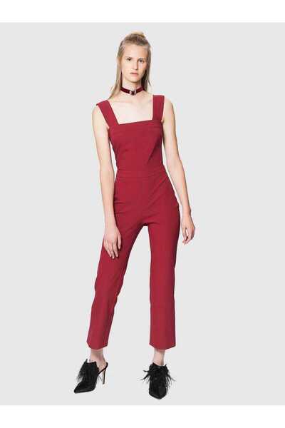 Roman Askılı Fermuarlı Tulum Bordo K1812005_008