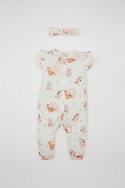 DeFacto Dinosaurier-bedruckter Waffel-Overall und Bandana, 2er-Set für Neugeborene – C9484a524sm