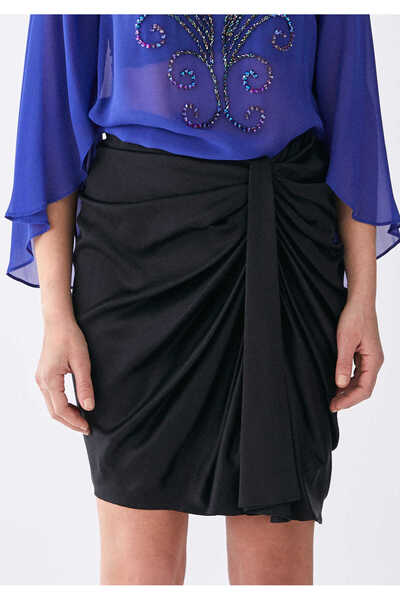 Roman Büzgü Detaylı İpek Mini Etek Siyah K2015084_001