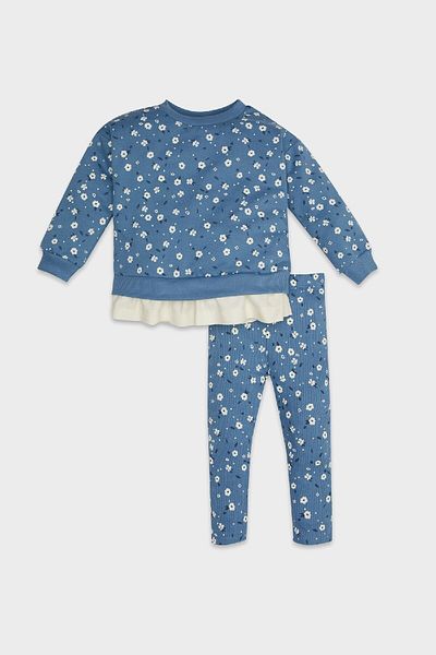 DeFacto 2-Piece Set for Baby Girl - Floral Print Sweatshirt, Elastic Waist, Long Leggings D5147A524Wn