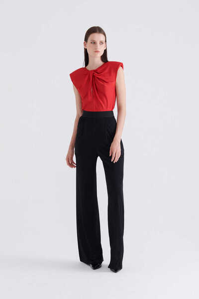 Roman Pileli Geniş Paça Pantolon Siyah K2312074_001