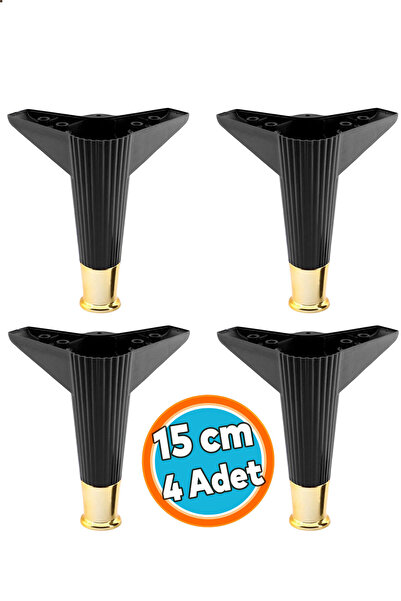 NZB Mobilya Çekyat Kanepe Komidin Sehpa TV Ünitesi Koltuk Ayağı 15 cm Siyah Altın Baza Ayak 4 Adet