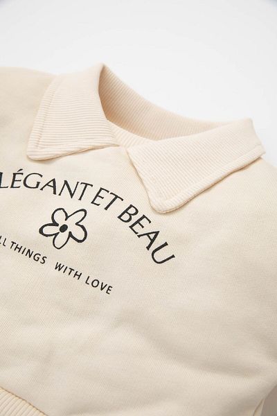 DeFacto Floral Printed Faux Leather Baby Girl Sweatshirt Dress - Long Sleeve, Crew Neck D3822A524Au