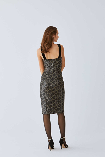 Roman Şerit Detaylı Pullu Desenli Abiye Elbise Standart Renk K2011522_089