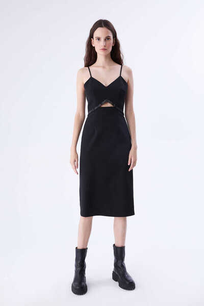 Roman Boncuk İşlemeli Abiye Elbise Siyah K2211509_001