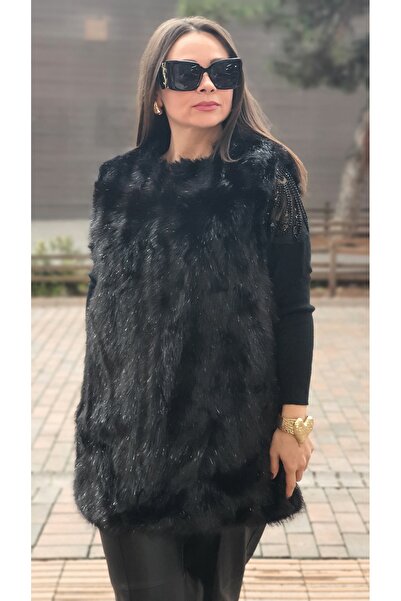 Park Moda Fur Vest with Glitter Detail