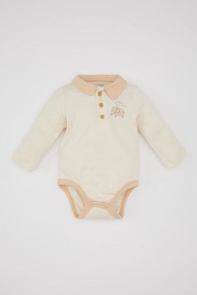 DeFacto Baby Boy Newborn Polo Collar Printed Long Sleeve Snap Body B7683a524sp